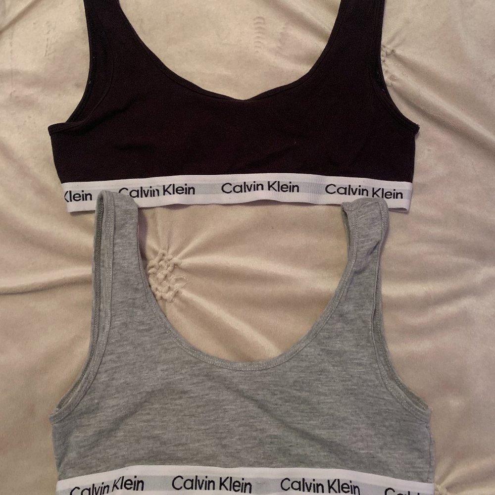Girls Calvin Klein Cotton Bralette Sports Bra Multipack Grey Black Size 12/14 L